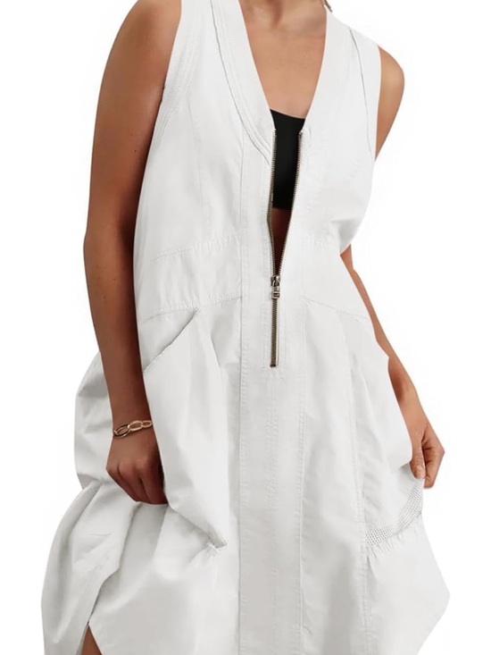 Dresses & Skirts - White Sleeveless Zip Front Dress